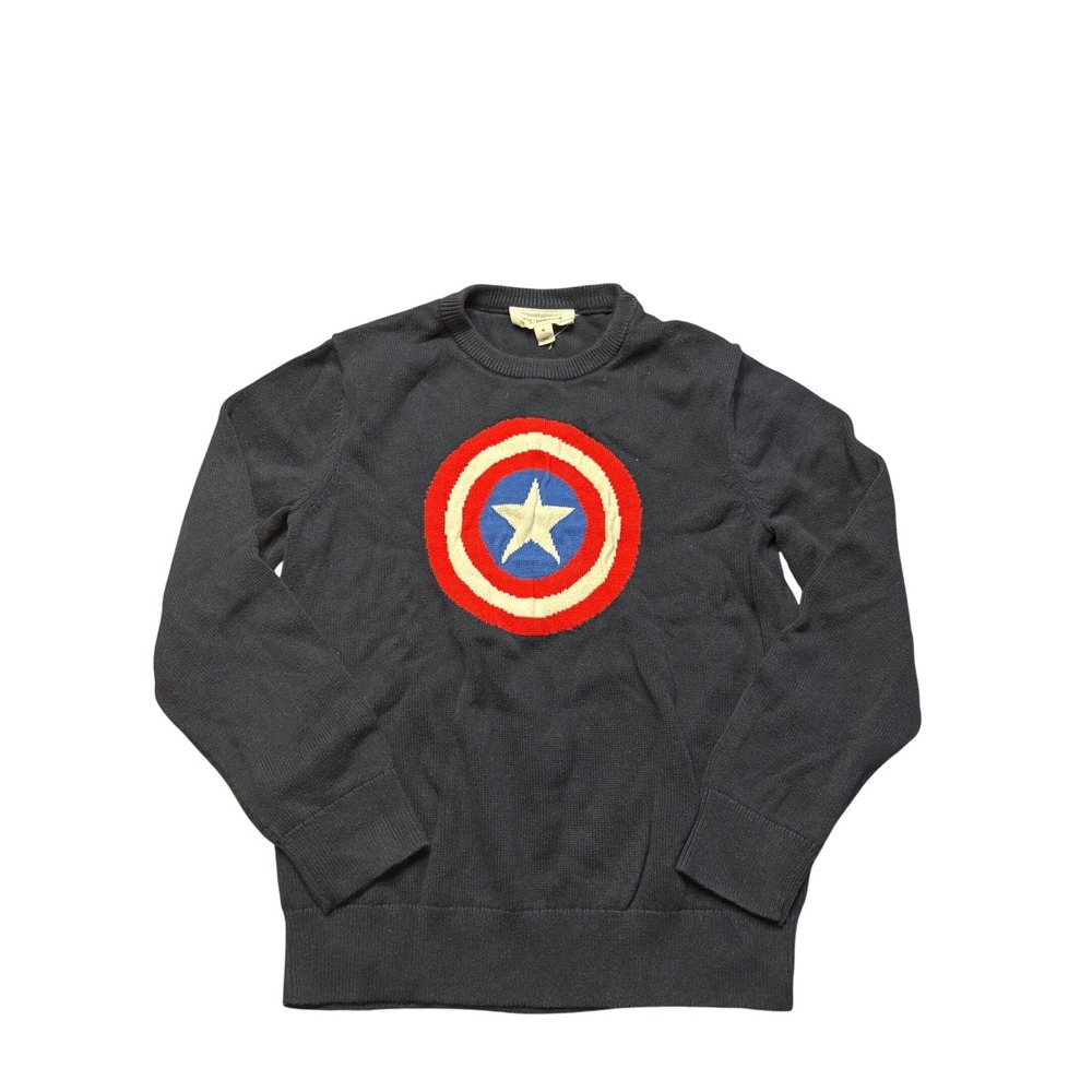 Gap‎ Kids Marvel Captain America Shield Sweater Navy Blue Crewneck Size M 8